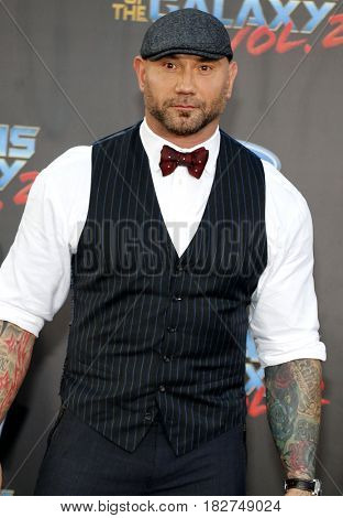 Dave Bautista at the Los Angeles premiere of 'Guardians Of The Galaxy Vol. 2' held at the Dolby Theatre in Hollywood, USA on April 19, 2017.