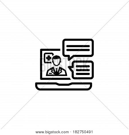 Online Medical Services Icon. Flat Design. Isolated Illustration. Laptop with online session where the doctor answers questions.