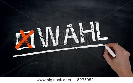 Wahl (in German Election) Is Written By Hand On Blackboard