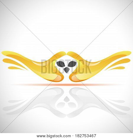 Vector flying bird logo from human's hands. Stock Owl illustration for your design