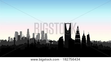 Riyadh city skyline. Cityscape silhouette with landmarks. Urban background