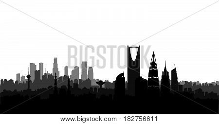 Riyadh city skyline. Cityscape silhouette. Urban background with landmarks and skyscrapers