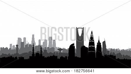Riyadh city skyline. Cityscape silhouette. Urban background with landmarks and skyscrapers