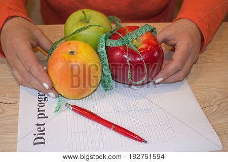Time for diet slimming. The concept diet food weight loss. Diet concept