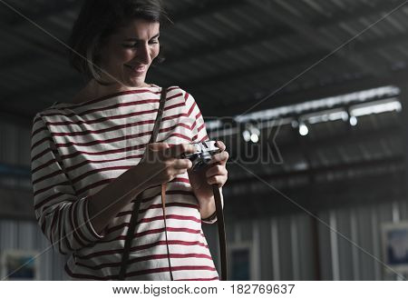 Woman traveler photographer holiday lifestyle trip
