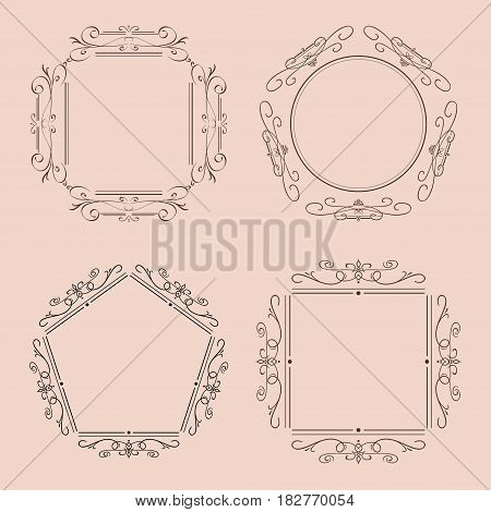 Ornaments and frames on beige background. Vintage elements. Vector illustration