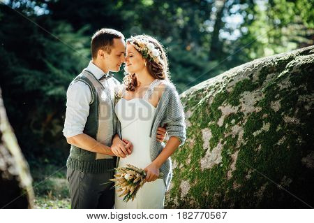 Happy Couple Walking In Summer Park