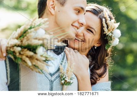 Happy Couple Walking In Summer Park