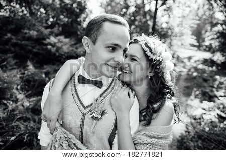 Happy Couple Walking In Summer Park