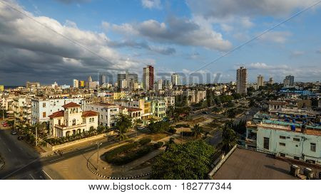 Afternoon panorama of Vedado neighborhood in Havana,Cuba