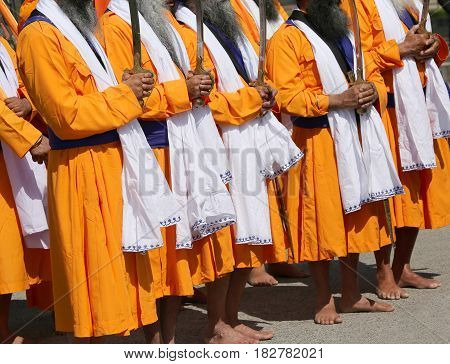 Procession Of The Sikh Community Called Nagar Kirtan With Many B