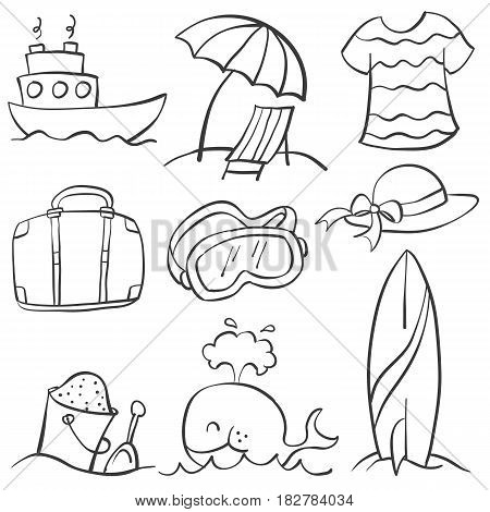 Illustration vector summer object doodles collection stock