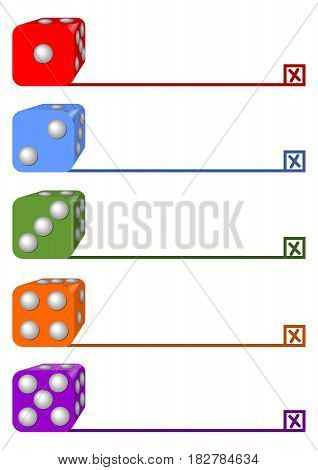 One two three four five steps infographic template designed with dices