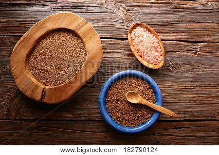 Sesame seeds gomasio seasoning ingredients with Himalayas salt