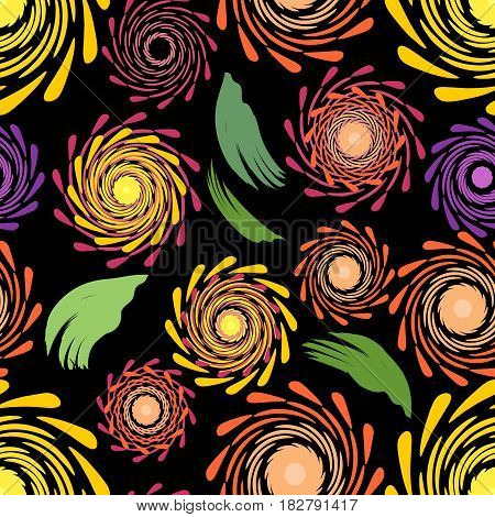 Colorful seamless floral patterns on the dark background