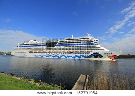 Velsen the Netherlands -April 19th 2017: Aida Sol on North Sea Canal on it's way to the Amsterdam Cruise Terminal