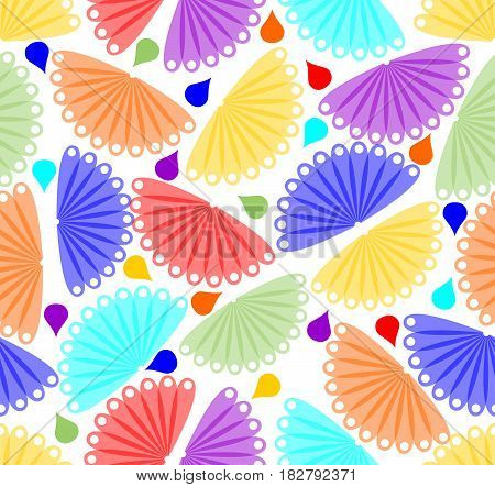 Cheerful colorful seamless abstract background with fan shapes and drops