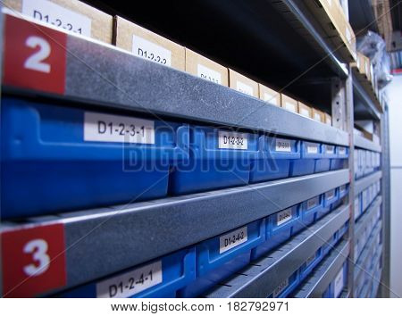 numbered locations in the warehouse blue plastic