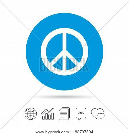 Peace sign icon. Hope symbol. Antiwar sign. Copy files, chat speech bubble and chart web icons. Vector