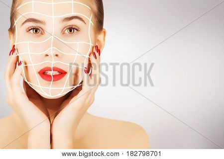 gorgeous brown eyed blond model portrait with skin surgery mark