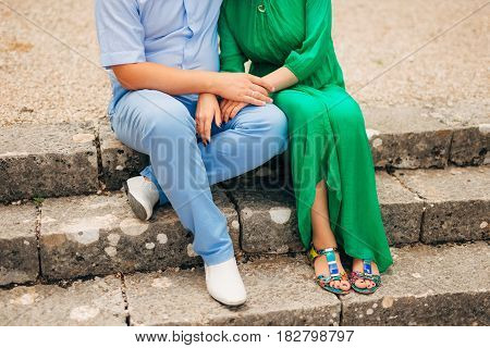 Couple Sitting on Stairs. Wedding in Montenegro