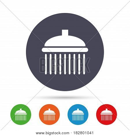 Shower sign icon. Douche with water drops symbol. Round colourful buttons with flat icons. Vector