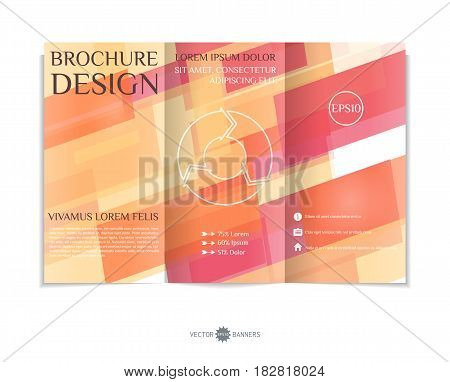Tri-fold brochure template with modern geometric background. Three-fold leaflet design with random lines and tripes. Vector illustration.