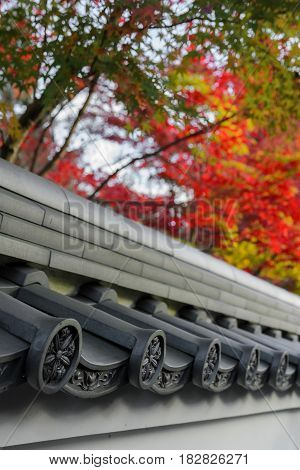 Japanese Buddhist Temple Roof Of Eikando Or Zenrin-ji Temple In Autumn Season Kyoto, Japan