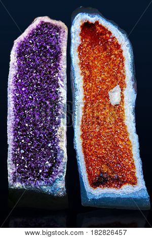 Amethyst cathedral geode specimen isolated on black background