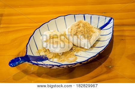Kinako moch. Japanese sweet on the Plate.