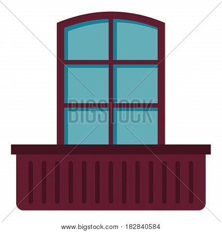 Retro window and flowerbox icon flat isolated on white background vector illustration
