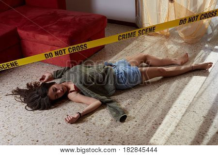 crime scene simulation, young girl lying dead