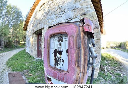 traditional vintage fuel pump in greece palace athens parnitha