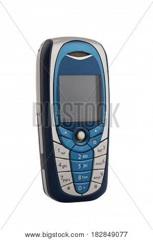 Old-fashioned portable telephone isolated on white background