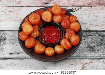 Fried Mashed Potato Balls Recipe ,dauphine Potato With Tomato Sauce.