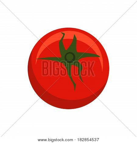 Red tomato logo icon in flat style solated on white background. Farmer Ripe vegetable, healthy food - stock vector illustration.