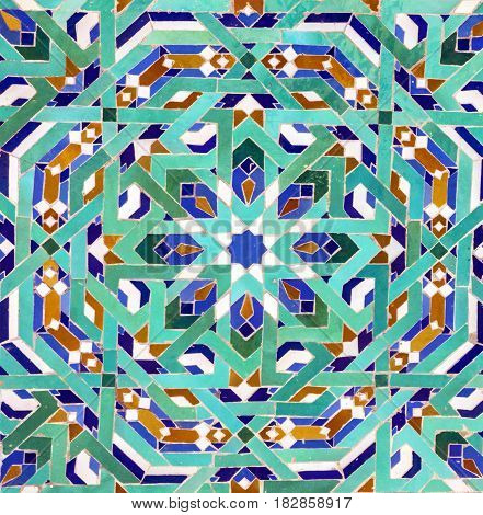 Moroccan mosaic tile ceramic decoration of Hassan II Mosque, Casablanca, Morocco