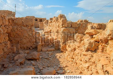 view of the ruins of the historic fortress of Masada