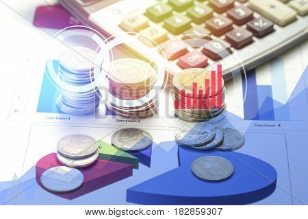 conis and calculator on finance paper concept in loan account and growth of business