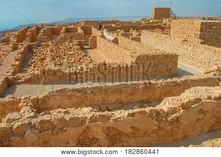 view of the ruins of the historic fortress of Masada