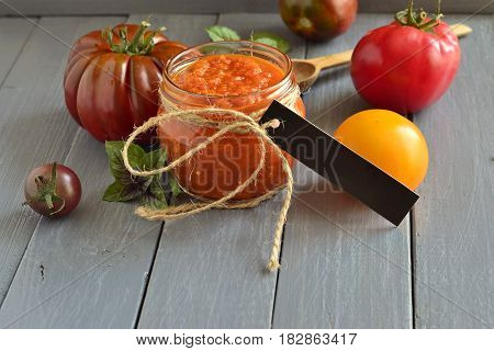 Fried tomato sauce with vegetables, space for text
