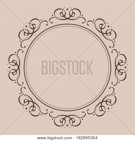 Round vintage frame. Decorative ornament on beige background
