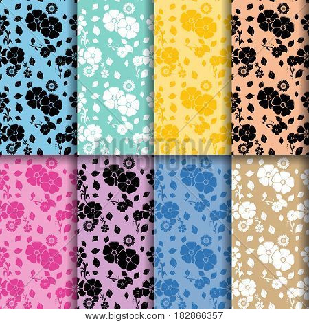 Floral seamless patterns. Colored set. Vector illustration
