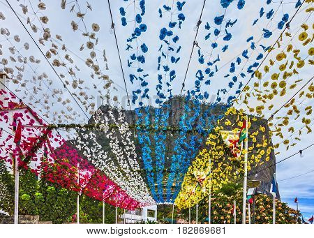 Flower girlands decoration in Madeira island, Portugal