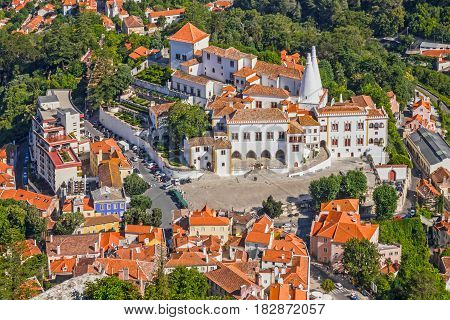 Sintra town view, Portugal. National Palace building.
