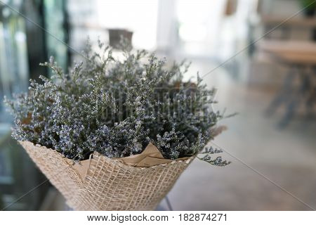 close up dry flower decoration in coffee shop