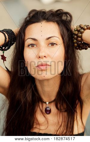 Portrait of beautiful hippie girl. Summer time