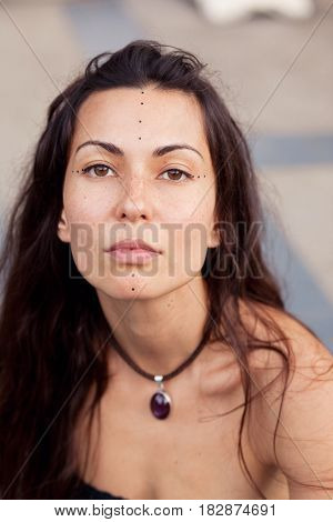 Portrait of beautiful hippie girl. Summer time