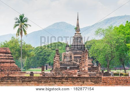 old buddha and pagoda at Sukhothai Historical ParkThailand