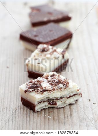 Wafle Chocolate Bar Covered With Black And White Chocolate